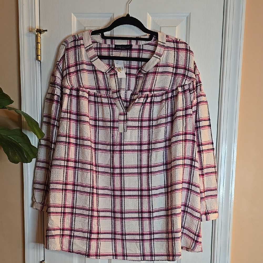 Lane Bryant Plaid Blouse - Pink and Blue